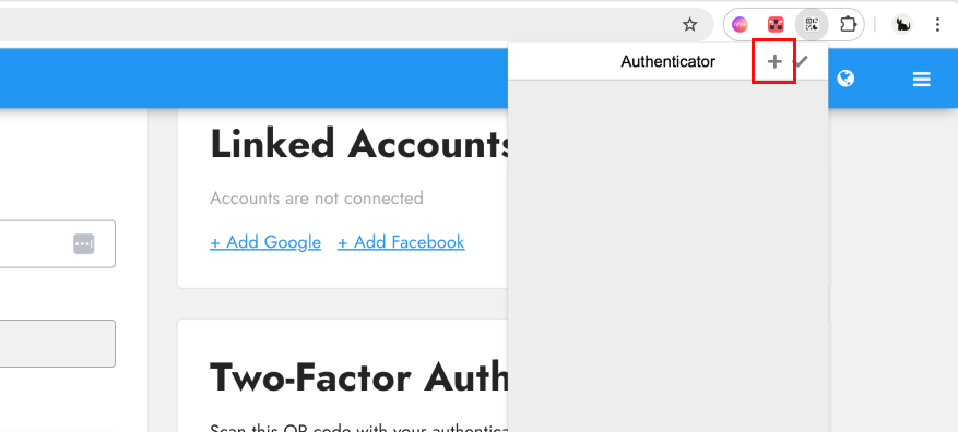 Paskyros pridėjimo mygtukas autentifikatoriuje